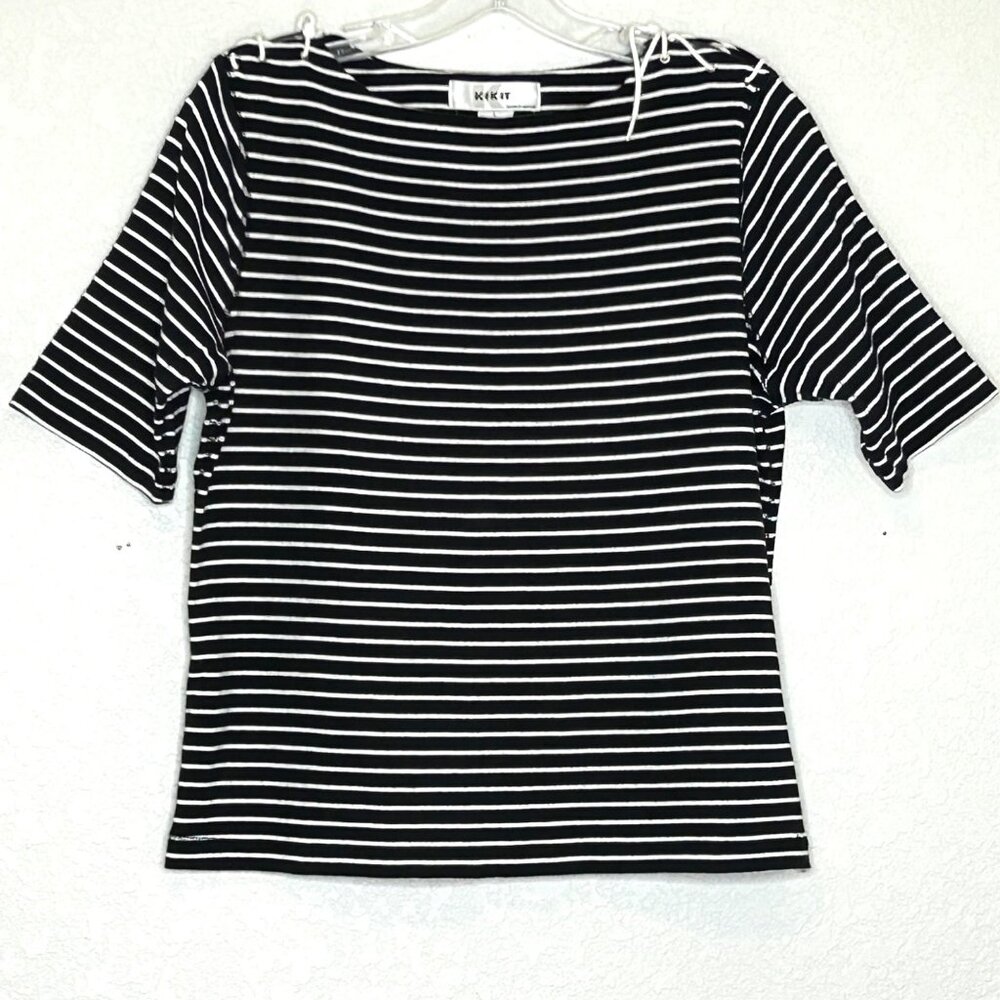 KIKIT Maurice Sasson  Women's Black and White Striped Large Top